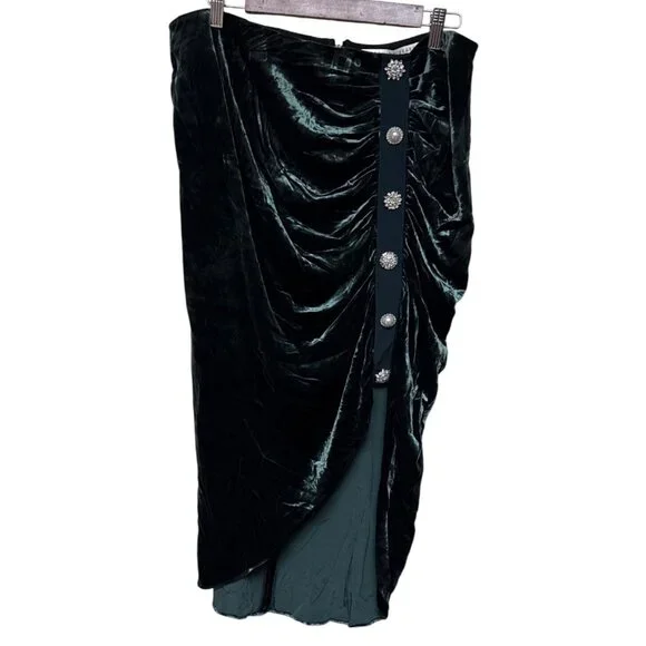 Veronica Beard Navita Emerald Green Velvet Skirt Size 16 Embellished Midi NWT - Picture 2 of 13